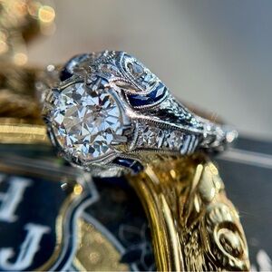 Antique Platinum Art Deco Natural Certified Diamond Engagement Ring